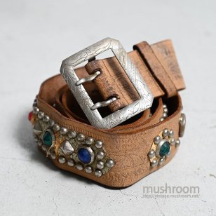OLD STUDDED JEWEL LEATHER BELTGOOD CONDITION/34