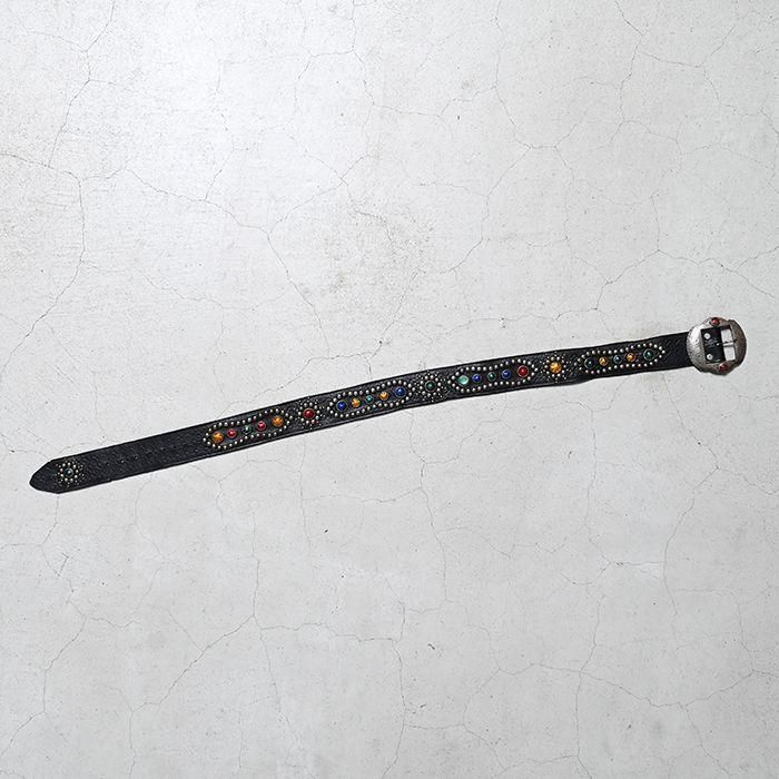 OLD STUDDED JEWEL LEATHER BELT（GOOD CONDITION/30） - 古着屋