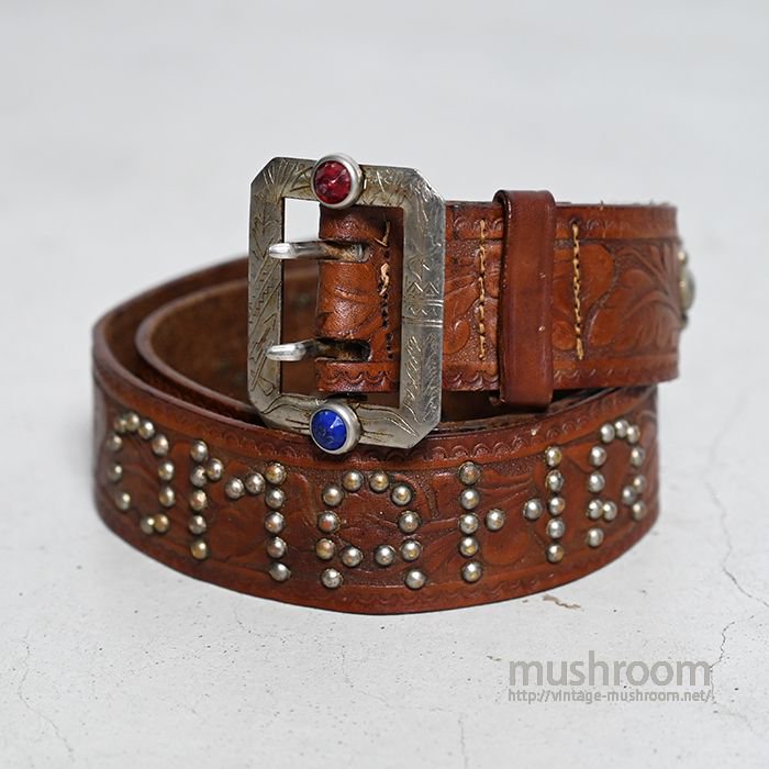 OLD STUDDED JEWEL LEATHER BELT（OMAHA/GOOD CONDITION） - 古着屋 