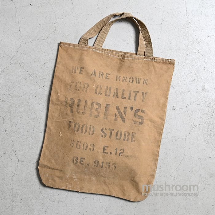 OLD BROWN COTTON SHOPPING BAG WITH STENCIL - 古着屋 ｜ mushroom