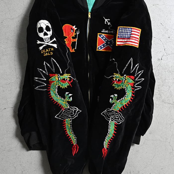 U.S.AIR FORCE SOUVENIR JACKET WITH SKULL PATCH - 古着屋 ｜ mushroom(マッシュルーム)  ヴィンテージクロージングストア