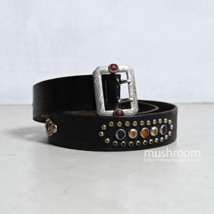 OLD STUDDED JEWEL LEATHER BELT1940'S/BLACK/GOOD CONDITION