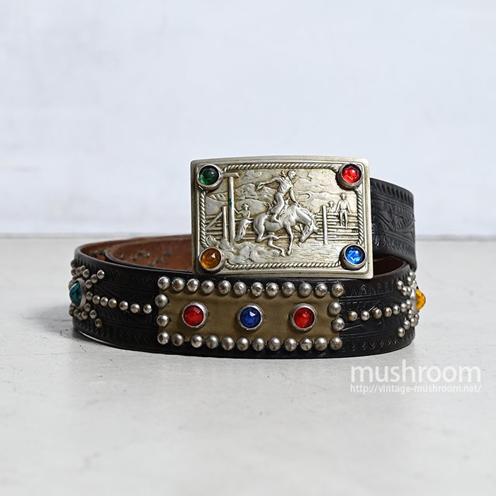 OLD STUDDED JEWEL LEATHER BELT（1940'S/VERY GOOD CONDITION） - 古着屋 ｜  mushroom(マッシュルーム) ヴィンテージクロージングストア