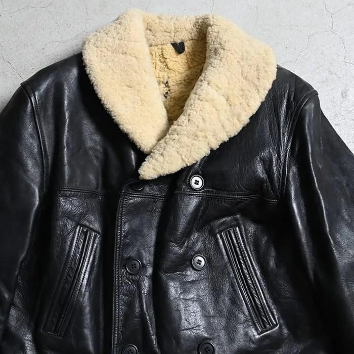 【Hercules】Car-coat horsehide HERCULES BLACK HORSEHIDE Double-Breasted CAR COAT（1930'S） - 古着