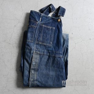 CROWN LOW-BACK STYLED DENIM OVERALL1930'S/BIG SIZE/GOOD INDIGO