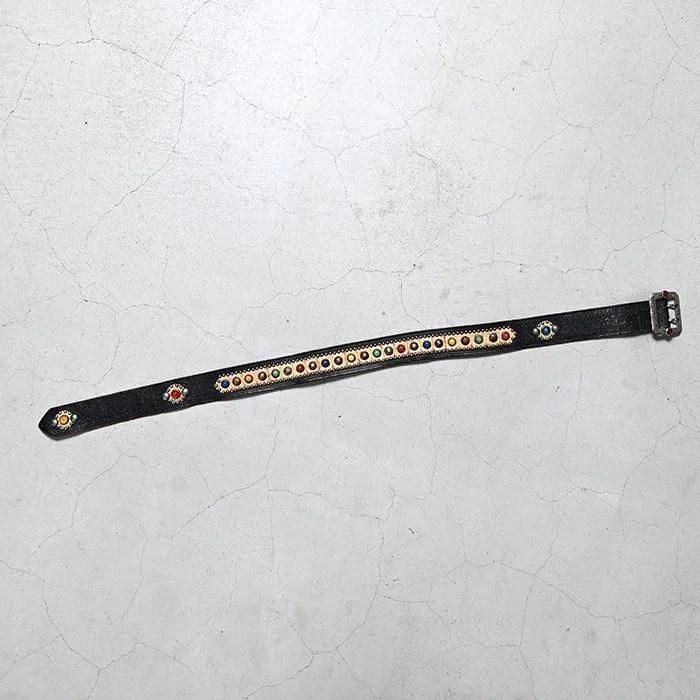 OLD STUDDED JEWEL LEATHER BELT（BLACK/GOOD CONDITION