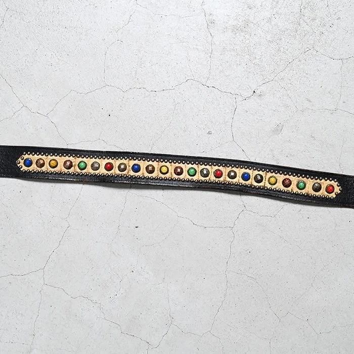 OLD STUDDED JEWEL LEATHER BELT（BLACK/GOOD CONDITION