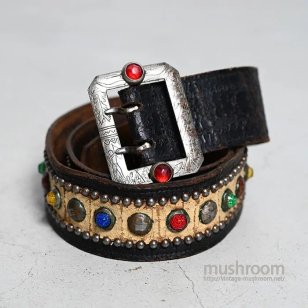 OLD STUDDED JEWEL LEATHER BELTBLACK/GOOD CONDITION