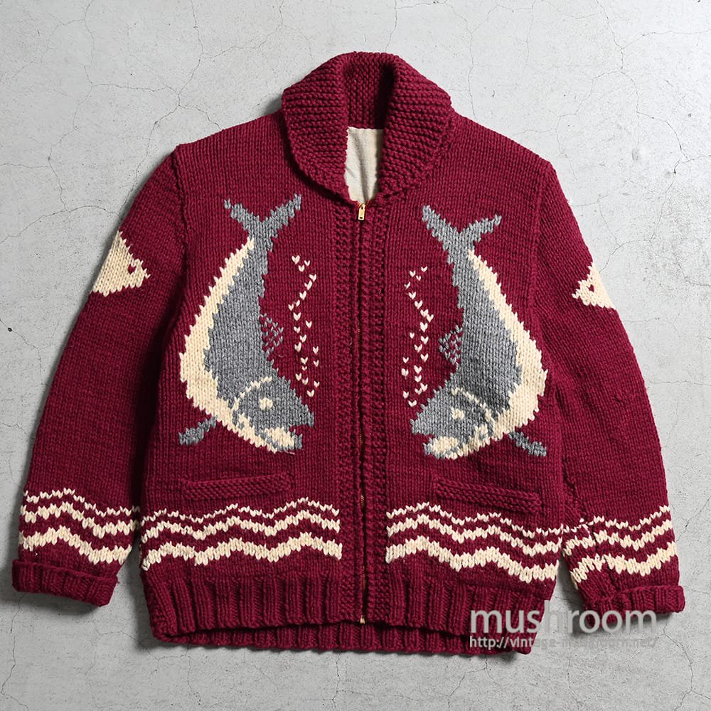 OLD ”ORCA&ANGEL FISH” PATTERN COWICHAN JACKET（GOOD CONDITION） - 古着屋 ｜  mushroom(マッシュルーム) ヴィンテージクロージングストア