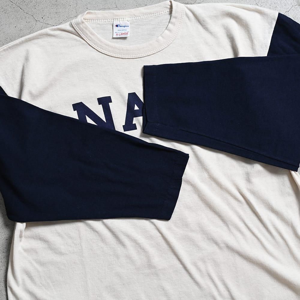 CHAMPION NAVY WATER PRINT BASEBALL T-SHIRT（1980'S/MINT/X-LARGE