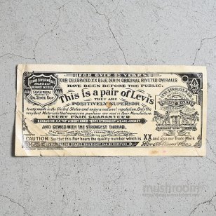 LEVI'S 501XX GUARANTEE TICKET FOR OVER 85 YEARS 
