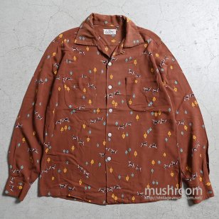 Creveling DEER PATTERN L/S RAYON SHIRT1950'S/MED/VERY GOOD CONDITION