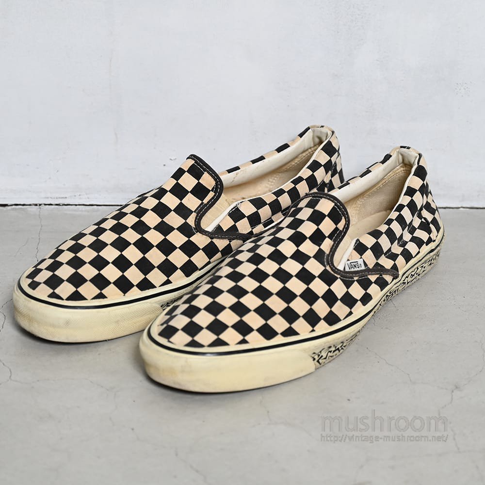 VANS BLK×WHT SLIP ON CANVAS SHOES WITH SIDETAPE（BIG SIZE） - 古着屋 ｜  mushroom(マッシュルーム) ヴィンテージクロージングストア