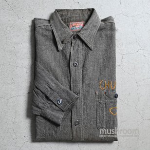 RED KAP BLACK CHAMBRAY WORK SHIRT WITH CHINSTRAP1930'S/HAND EMBROIDERY 