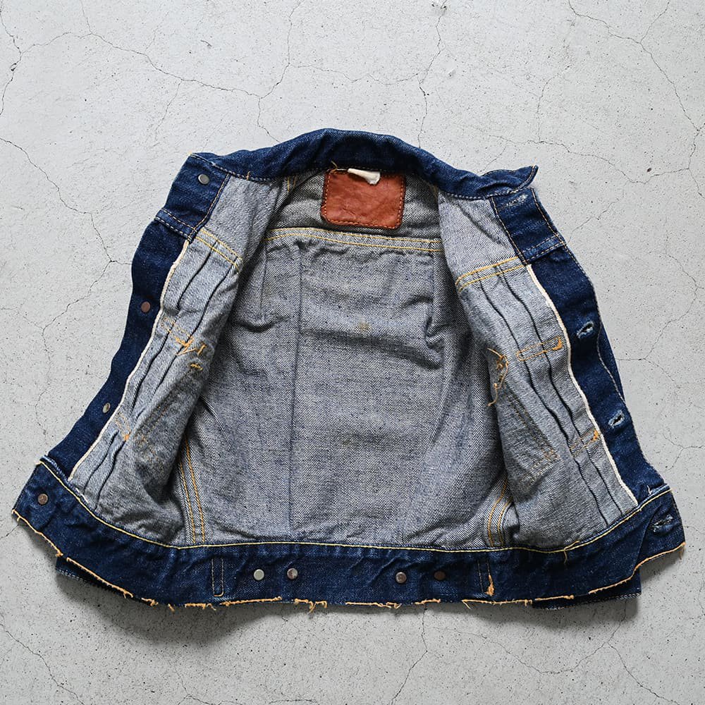 LEVI'S 507BXX DENIM JACKET WITH LEATHER PATCH（SZ 20/SUPER DARK COLOR） - 古着屋  ｜ mushroom(マッシュルーム)　ヴィンテージクロージングストア