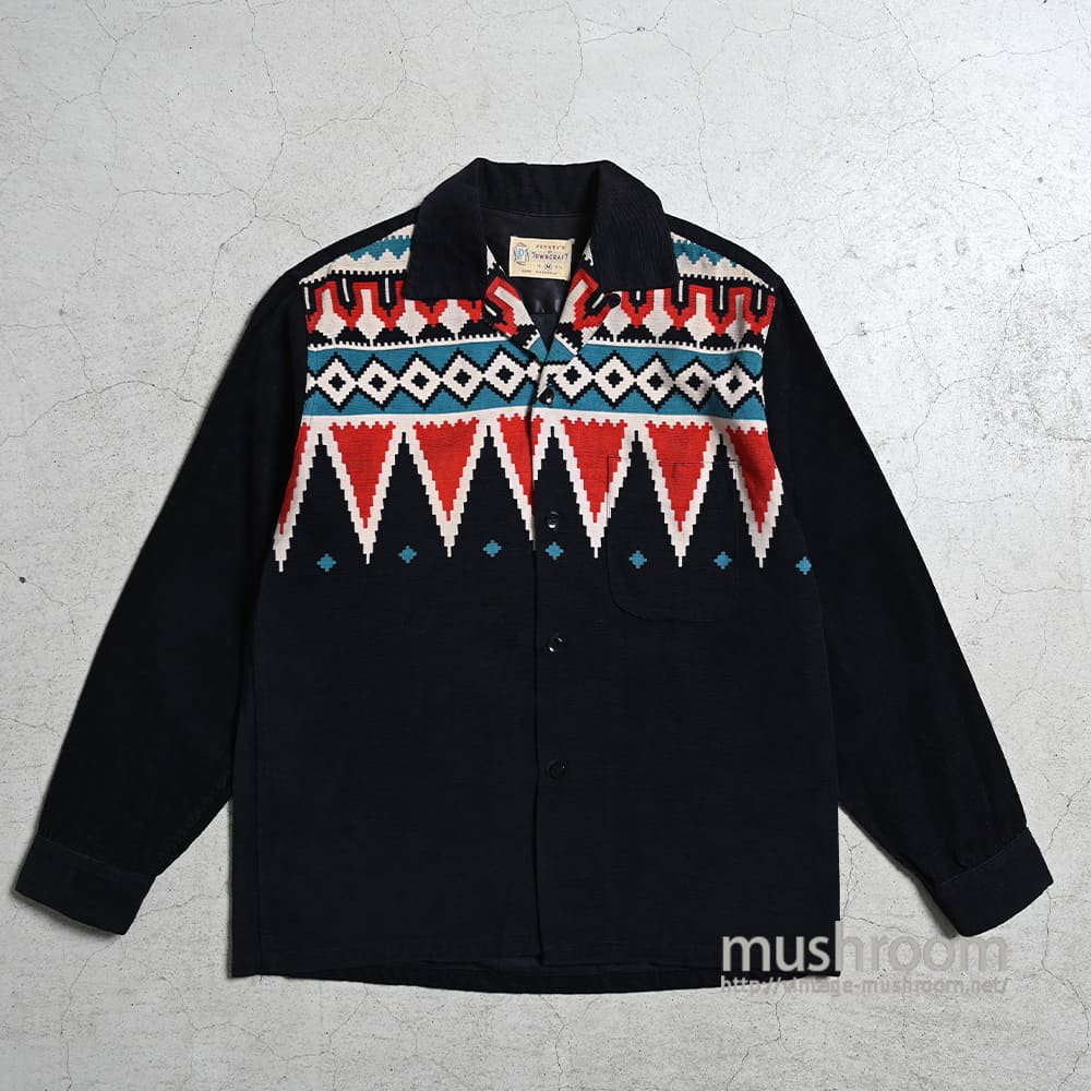 TOWNCRAFT PRINT CORDUROY SHIRT（1950'S/BLACK/MEDIUM） - 古着屋 ｜  mushroom(マッシュルーム)　ヴィンテージクロージングストア