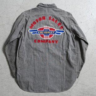OLD CHEVROLET BLACK CHAMBRAY WORK SHIRT WITH EMBROIDERY1940'S 