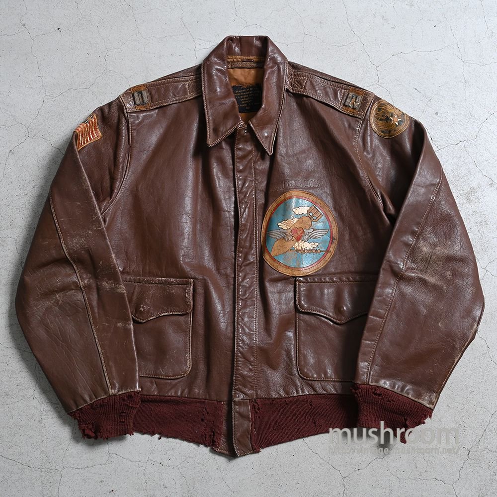 USAAF A-2 LEATHER FLIGHT JACKET WITH SQUADRON PATCH（'43/by J.A.DUBOW MFG.CO/SZ  42） - 古着屋 ｜ mushroom(マッシュルーム) ヴィンテージクロージングストア