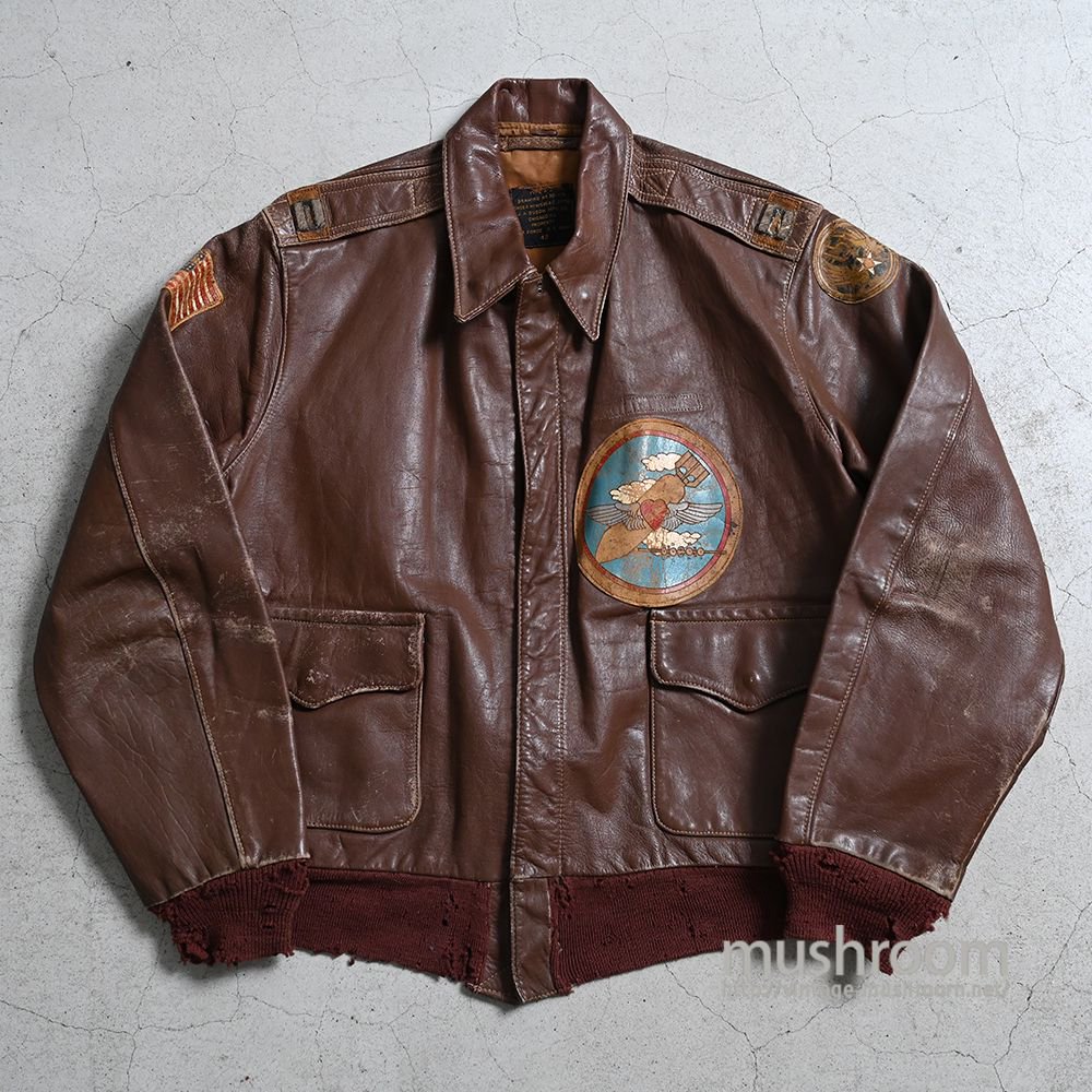 USAAF A-2 LEATHER FLIGHT JACKET WITH SQUADRON PATCH'43/by J.A.DUBOW MFG.CO/SZ 42