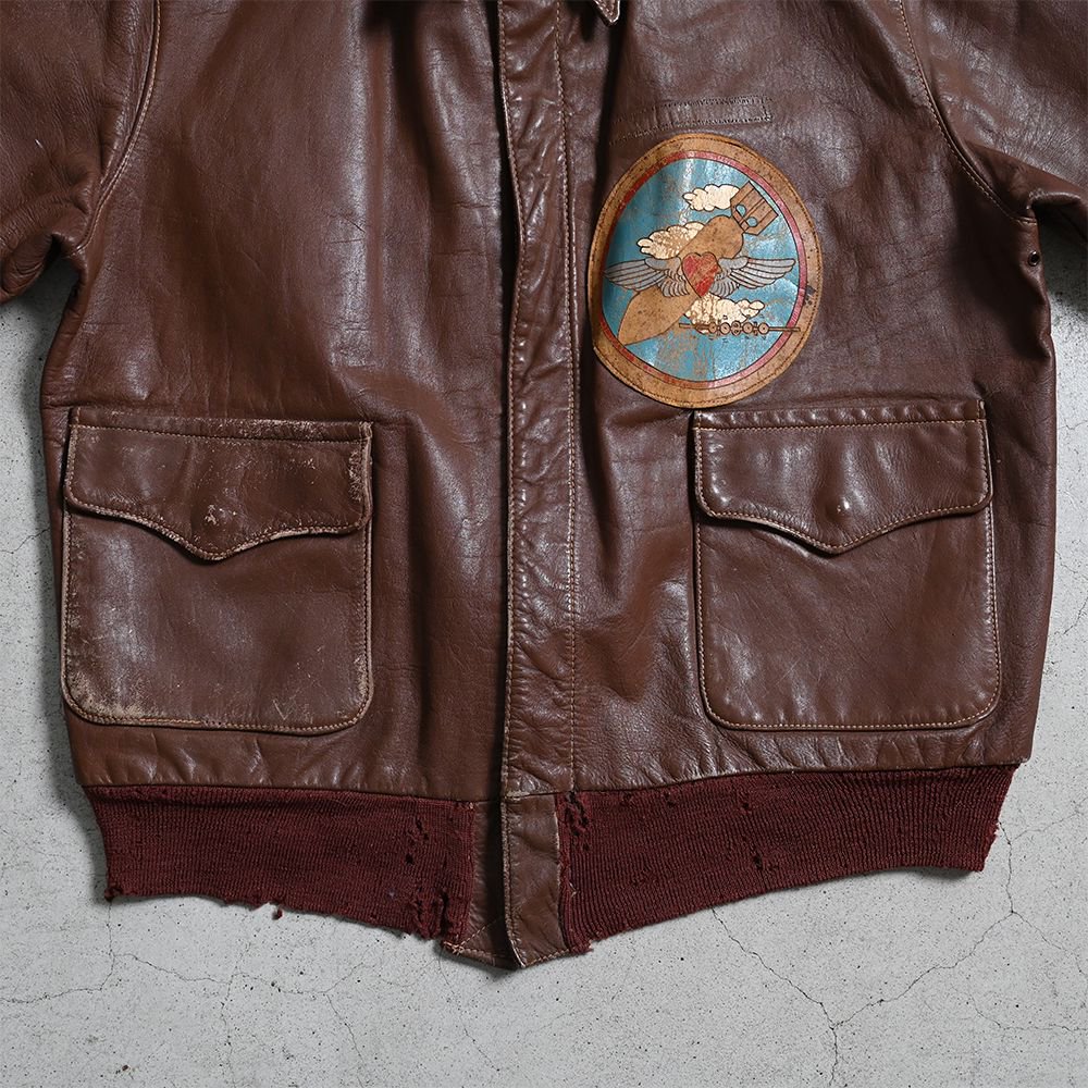 USAAF A-2 LEATHER FLIGHT JACKET WITH SQUADRON PATCH（'43/by J.A.DUBOW  MFG.CO/SZ 42） - 古着屋 ｜ mushroom(マッシュルーム) ヴィンテージクロージングストア