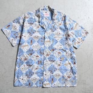 PILGRIM S/S PRINT COTTON SHIRT1950'S/GOOD CONDITION/LARGE
