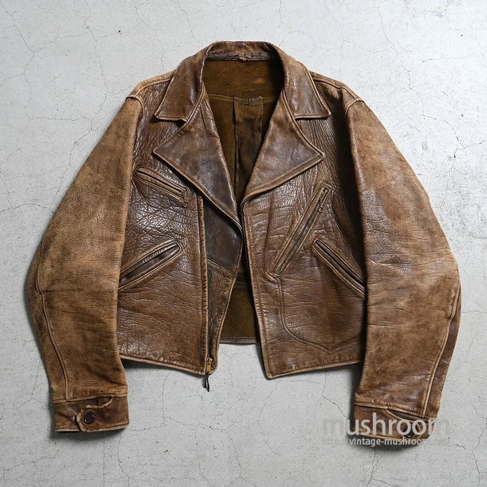 OLD AVIATOR STYLED BROWN LEATHER SPORTS JACKET（D-POCKET/AMAZING AGING） -  古着屋 ｜ mushroom(マッシュルーム) ヴィンテージクロージングストア