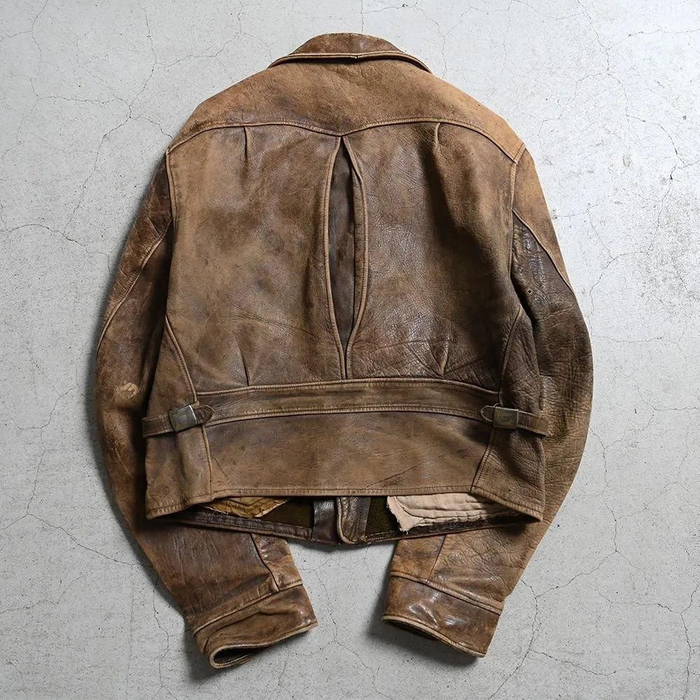 OLD AVIATOR STYLED BROWN LEATHER SPORTS JACKET（D-POCKET