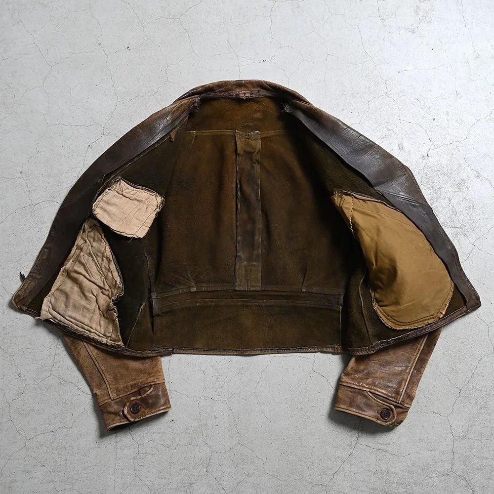 OLD AVIATOR STYLED BROWN LEATHER SPORTS JACKET（D-POCKET/AMAZING
