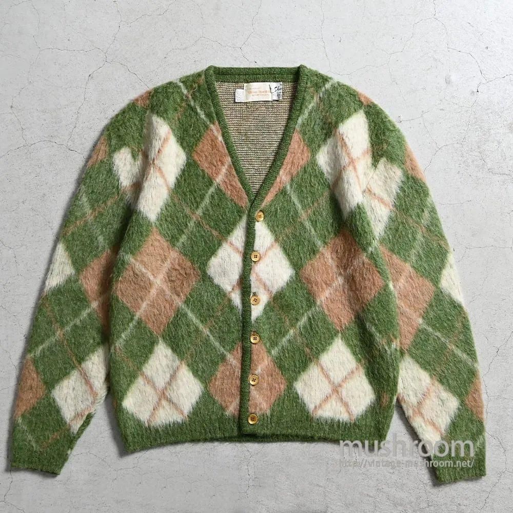 BRIAN MAT NEIL ARGYLE PATTERN MOHAIR CARDIGAN（X-LARGE/MINT CONDITION） - 古着屋  ｜ mushroom(マッシュルーム)　ヴィンテージクロージングストア