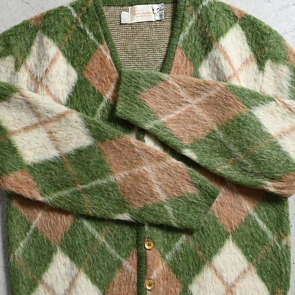BRIAN MAT NEIL ARGYLE PATTERN MOHAIR CARDIGAN（X-LARGE/MINT