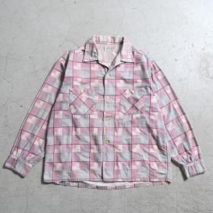 TOWNCRAFT PNKGRY L/S PRINT FLANNEL SHIRT1950's/LARGE