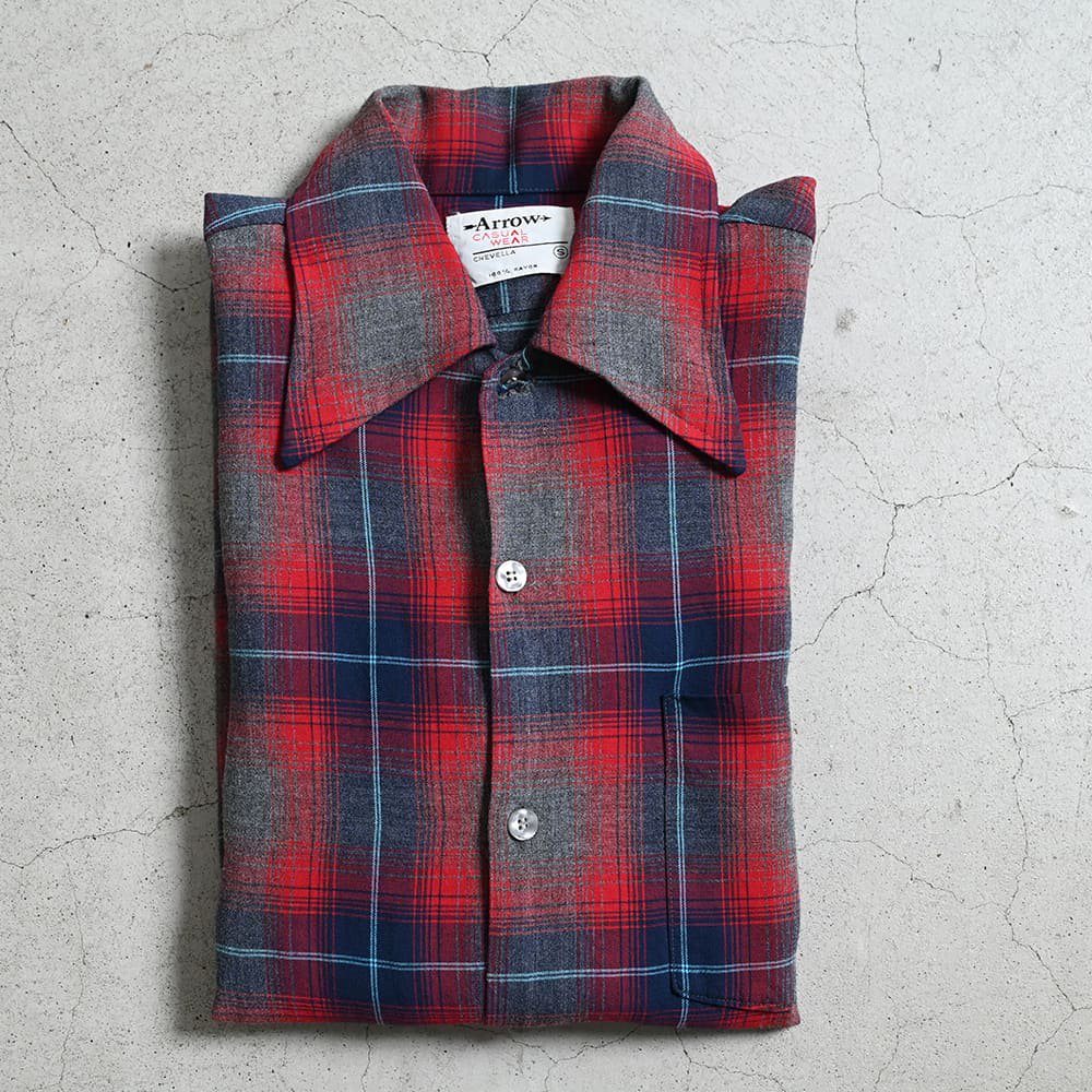 ARROW SHADOW PLAID L/S RAYON SHIRT（SMALL/GOOD CONDITION） - 古着屋 ｜  mushroom(マッシュルーム)　ヴィンテージクロージングストア