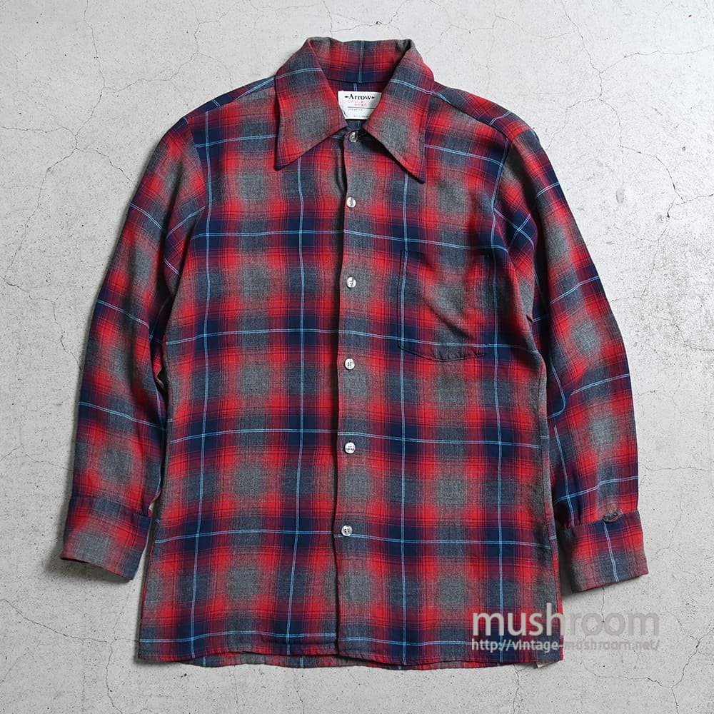 ARROW SHADOW PLAID L/S RAYON SHIRT（SMALL/GOOD CONDITION） - 古着屋 ｜  mushroom(マッシュルーム)　ヴィンテージクロージングストア