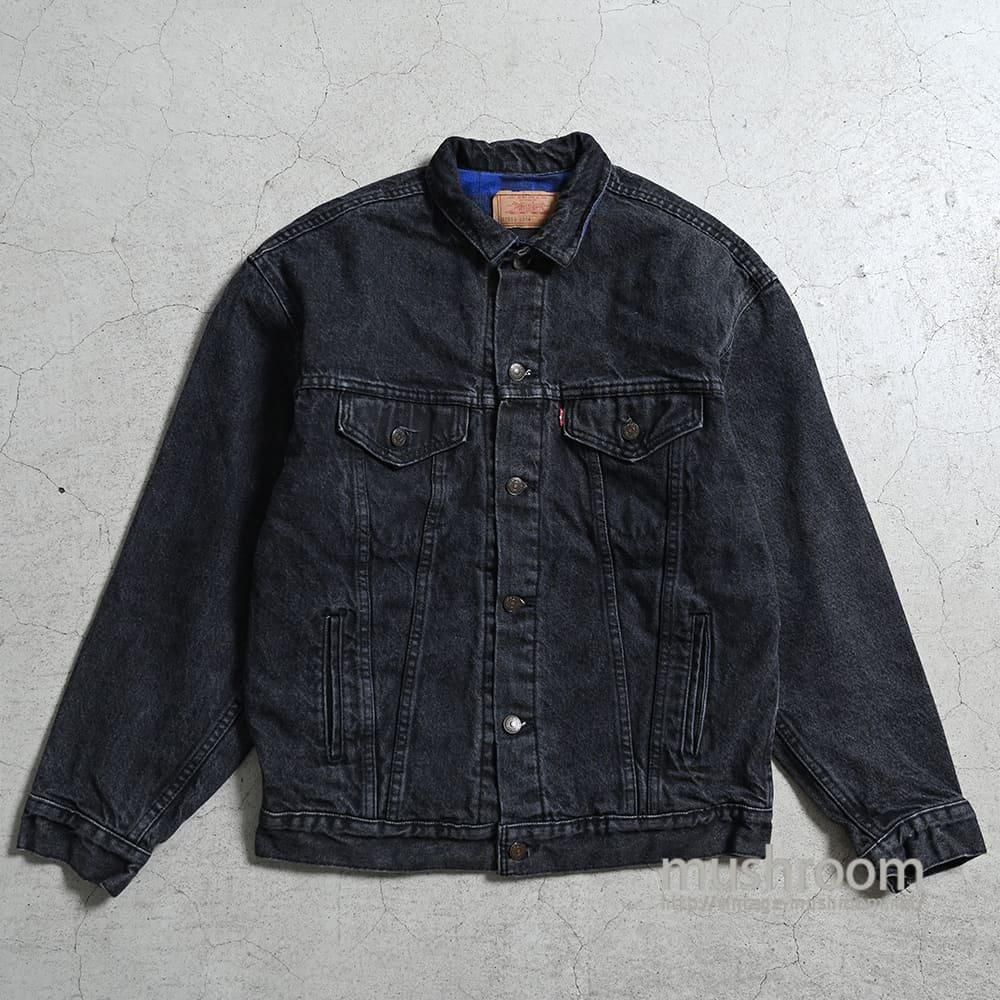 LEVI'S 57510-0314 BLACK DENIM JACKET WITH BLUE FLANNEL