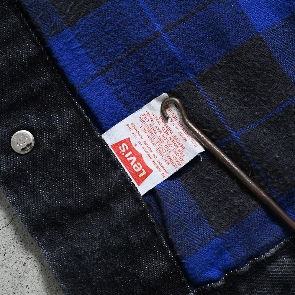 LEVI'S 57510-0314 BLACK DENIM JACKET WITH BLUE FLANNEL