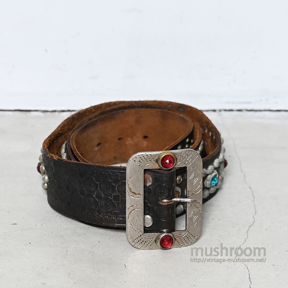 OLD STUDDED JEWEL LEATHER BELT（ARROW & SWASTIKA） - 古着屋 ｜ mushroom(マッシュルーム)  ヴィンテージクロージングストア