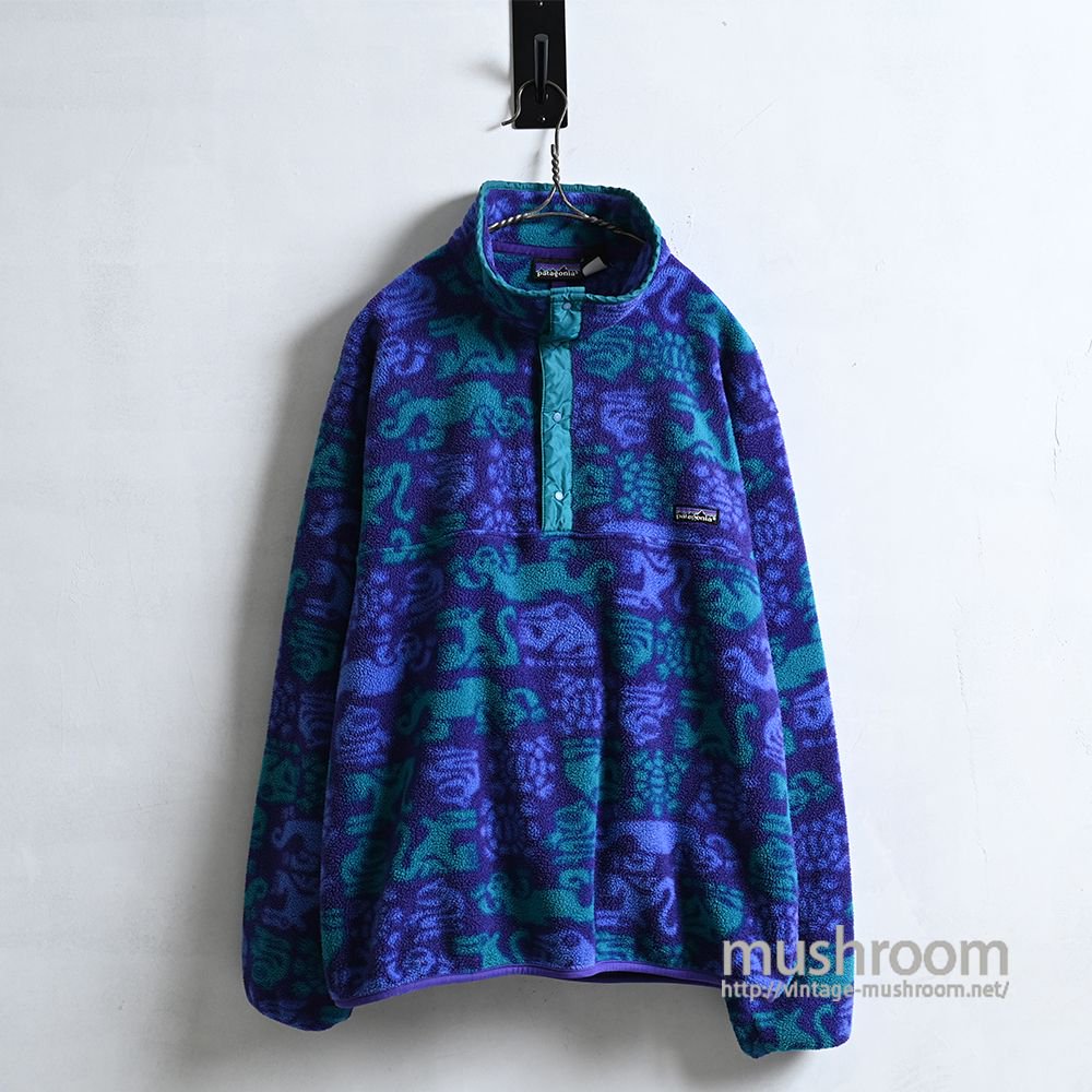 PATAGONIA CREATURES PATTERN SNAP-T FLEECE JACKET（'92/VERY GOOD  CONDITION/LARGE） - 古着屋 ｜ mushroom(マッシュルーム) ヴィンテージクロージングストア