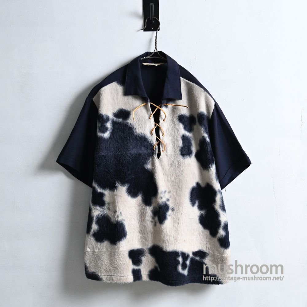 DEL MAR HOLSTEIN PATTERN FAKE FUR&RAYON S/S SHIRT（GOOD CONDITION/LARGE） -  古着屋 ｜ mushroom(マッシュルーム) ヴィンテージクロージングストア