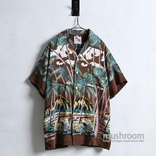 KAHANAMOKU HORIZONTAL PATTERN S/S HAWAIIAN SHIRT1950'S/GOOD CONDITION/LARGE