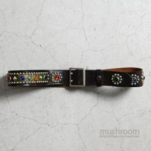 OLD STUDDED JEWEL COWHIDE LEATHER BELTAround 1950'S/TEXAS