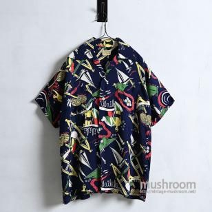 KULANI BEACH WAIKIKI SAND S/S HAWAIIAN SHIRT1950'S/GOOD CONDITION/MEDIUM
