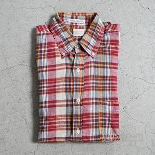 BROOKS BROTHERS MADRAS PLAID COTTON L/S BD SHIRT1980'S/GOOD CONDITION/SMALL