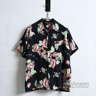 Artvogue BLACK S/S HAWAIIAN SHIRT40'S-50'S/GOOD CONDITION/MEDIUM