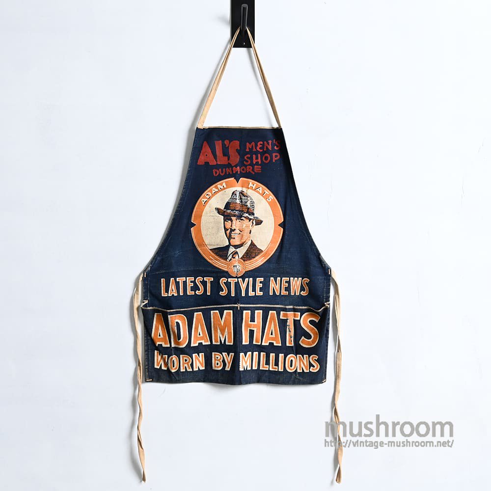 ADAM HATS ADVERTISING WORK APRON（Around 1940'S） - 古着屋 ｜ mushroom(マッシュルーム)　 ヴィンテージクロージングストア