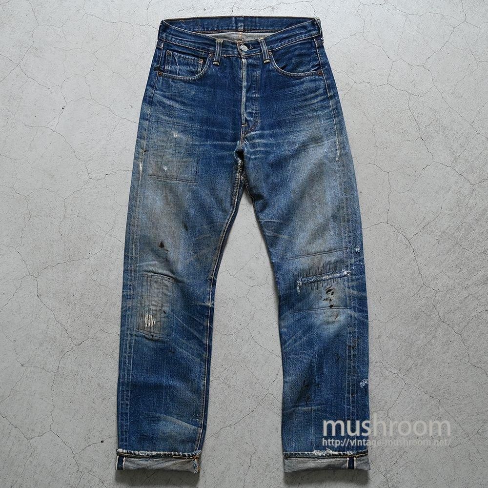 LEVI'S 501 BIGE JEANS（AMAZING REPAIR） - 古着屋 ｜ mushroom(マッシュルーム) ヴィンテージ クロージングストア