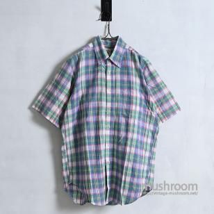 BROOKS BROTHERS MADRAS PLAID COTTON S/S BD SHIRT1970'S/MINT CONDITION/SZ 15-1/2