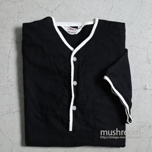 CAMPUS HENRY-NECK S/S BLACK COTTON SHIRT1960'S/SMALL/GOOD CONDITION