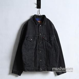 LEVI'S 57510-0316 BLACK DENIM JACKET with BLUE FLANNEL'87/GOOD CONDITION/X-LARGE
