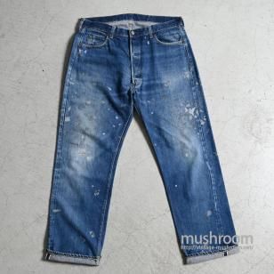 LEVI'S 501 BIGE JEANS with PAINT1960'S/GOOD REPAIR & DAMAGE
