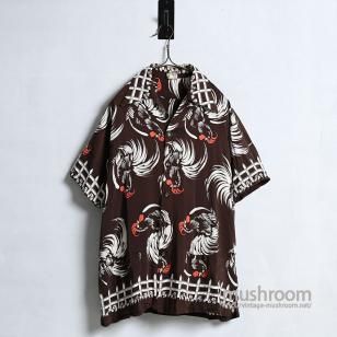 CATALINA ROOSTER PATTERN HAWAIIAN SHIRT1940'S/LARGE/BROWN BODY